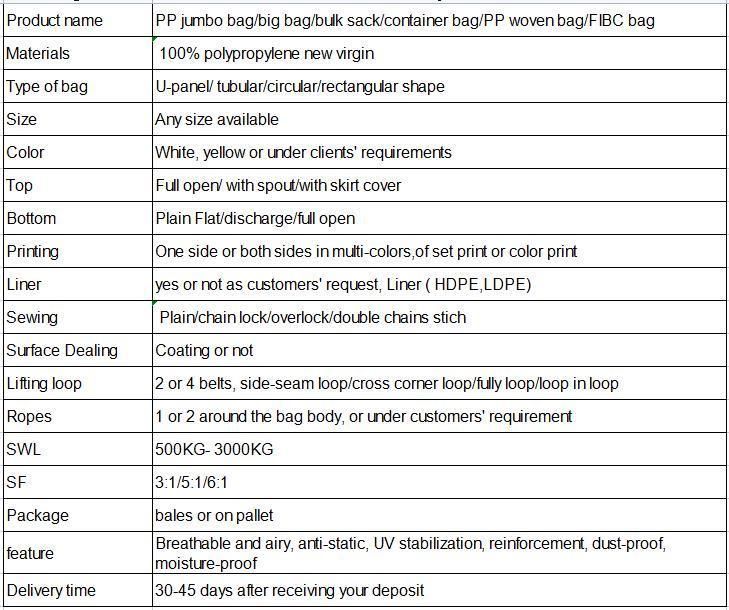 Polypropylenebig Jumbo Bag 1000kg 1500kg Bulk Bags for Mining Bitumen Coal