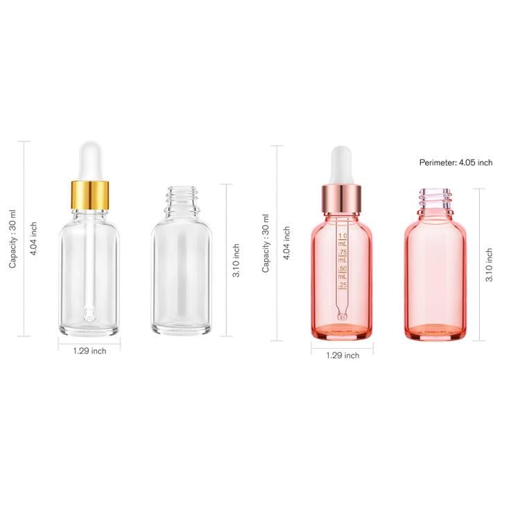 Wholesale 30 Ml Frosted Boston Round Serum Glass Dropper Bottle with Rose Gold Dropper Cap