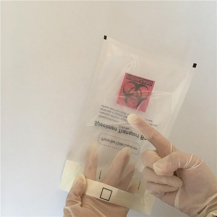 Plastic Medical Use 7" *11" Laminated Biohazard Logo Adhesive Tape 95kpa Specimen Bag