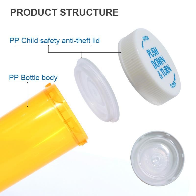 PP Plastic Capsule Pill Bottle Child Resistant Cap Push Down and Turn Vial Pharmacy Container