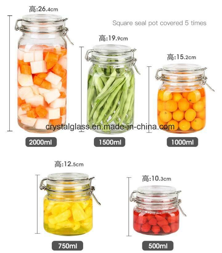 Kitchen Use Clear Glass Storage Canned Jar Container Sealed Pot 500ml 750ml 1L 1.5L 2L