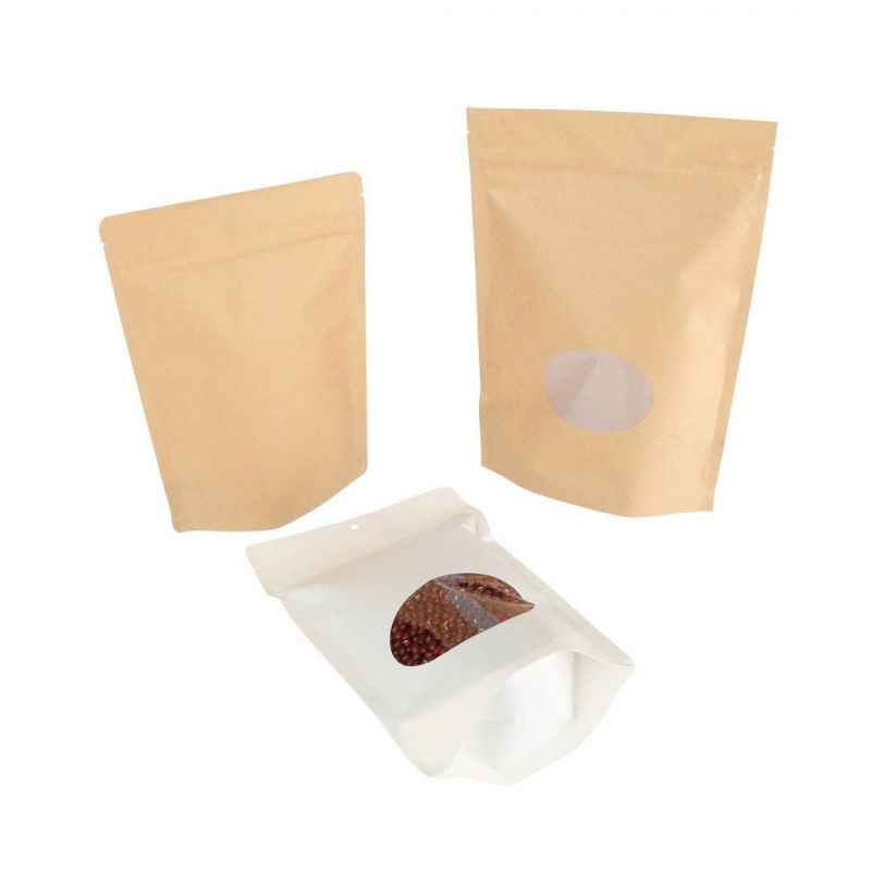 Food Safe 100% Compostable White Kraft Eco Stand up Pouch with Clear Oval Window