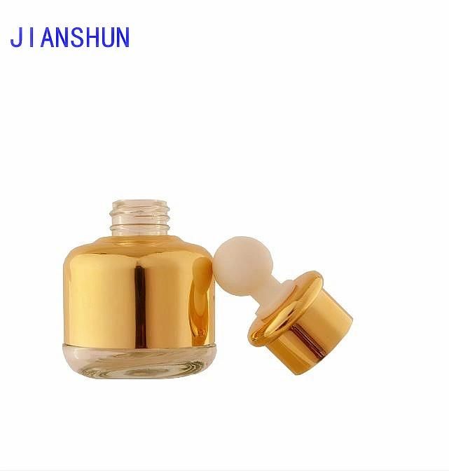 Good Quality 30ml Transparent Glass Dropper Bottle with Gold Aluminum Shoulder Cover