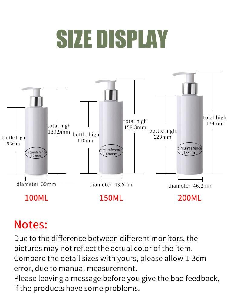 24PS/Lot Cosmetic Packaging 100ml 150ml 200ml White Plastic Silver Lotion Pump Bottle, Pet Bottle for Shampoo with Dispenser