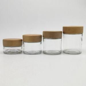 1oz 2oz 3oz 4oz Round Clear Flower Packaging Cosmetic Sustainable Weed Jar with Really Wooden Lids