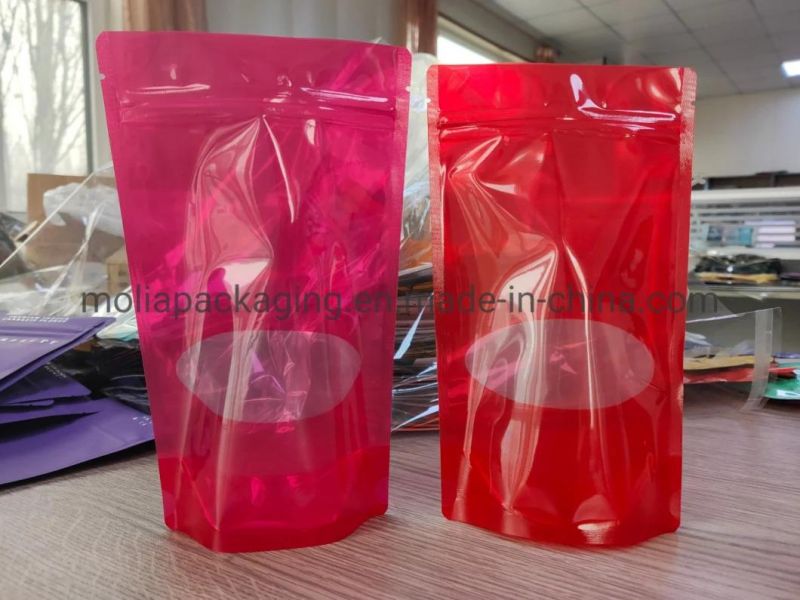 Factory Customized Oval Window Top Zipper Stand up Pouches 100g
