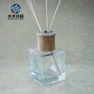 100ml Square Clear Diffuser Glass Bottle Air Freshener Bottle with Wooden Cap