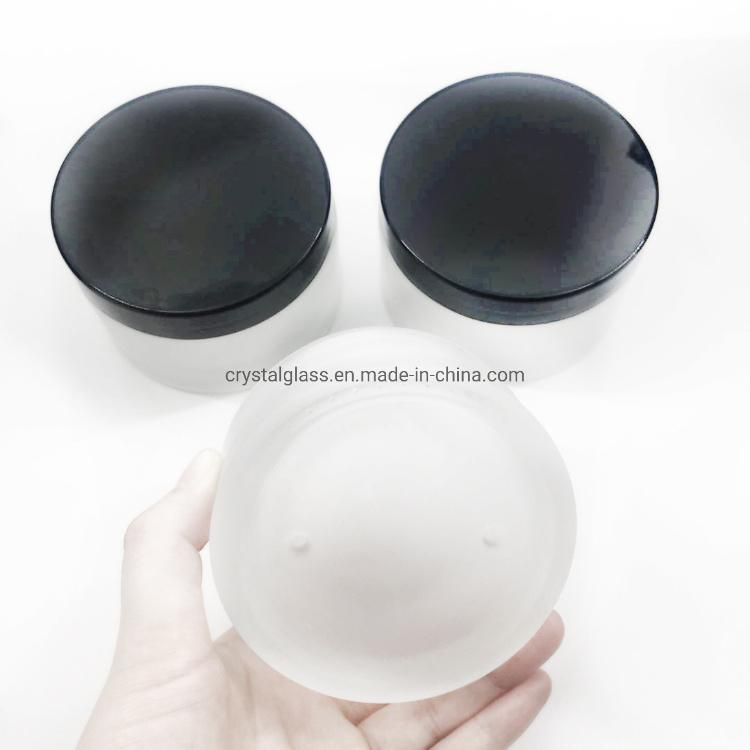 200g Luxury Frosted Glass Cream Jar for Cosmetics with Black and White Caps