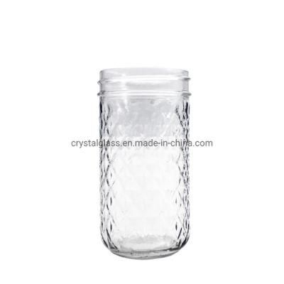 20oz 600ml Embossed Custom Design Honey Jar Glass Jar Cheap Jam Jars with Metal Lids