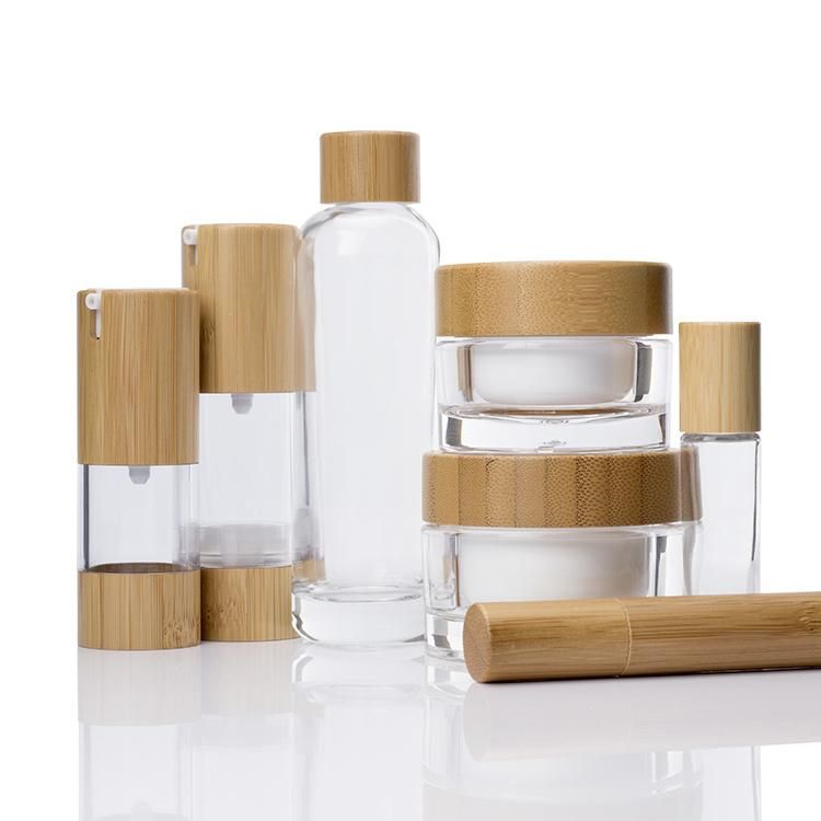 Ground Glass Plastic Bamboo Cosmetic Packaging Bottle