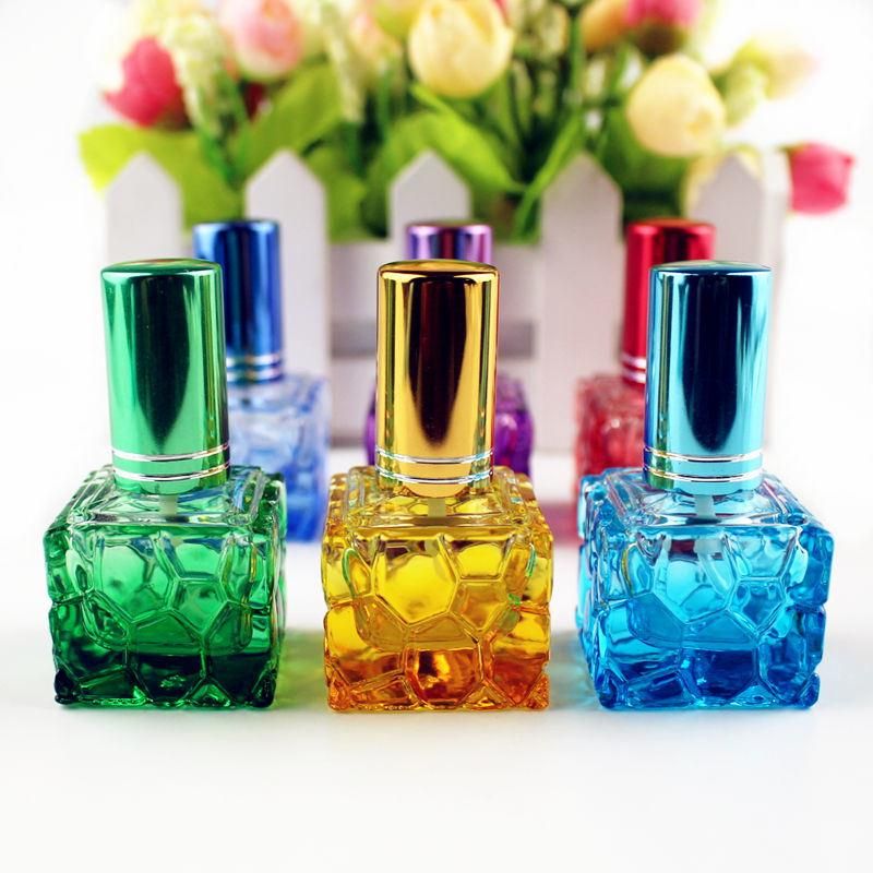 Colorful Square Glass Perfume Bottle 10ml Small Sample Portable Parfume Refillable Scent Sprayer Cosmetic Spray Bottle