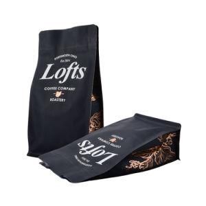 250g Black Matte Surface Logo Printing Flat Bottom Coffee Bags Coffee Packaging Bag with Ziplock Zipper and Valve