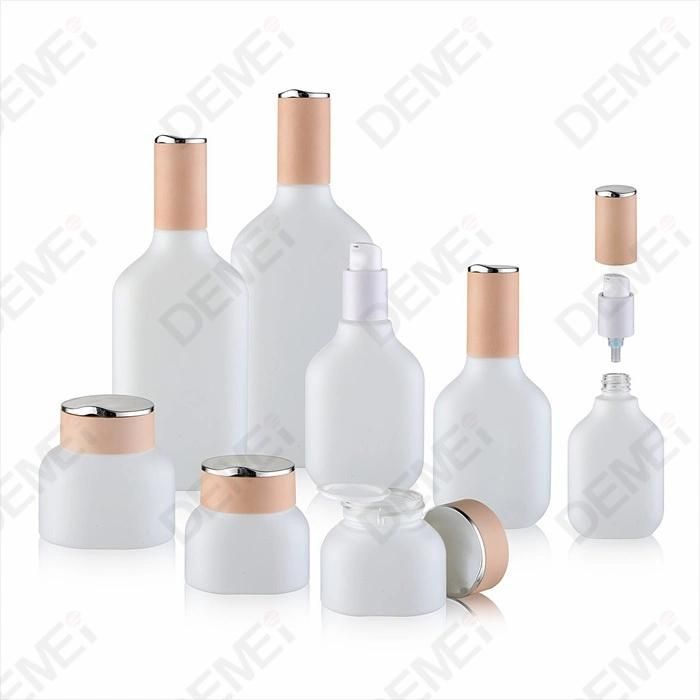 40ml 100ml 120ml 50g White Glass Bottle Lotion with Pump and Pink Cap