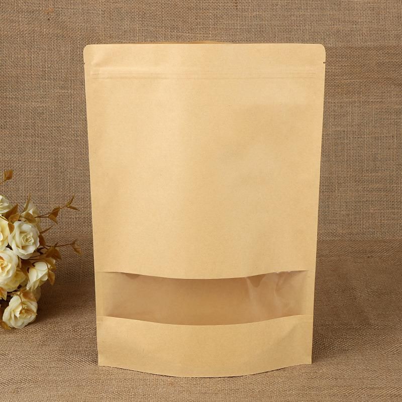 Granola Packing Bag Kraft Finish Stand up Pouch with Window and Zipper