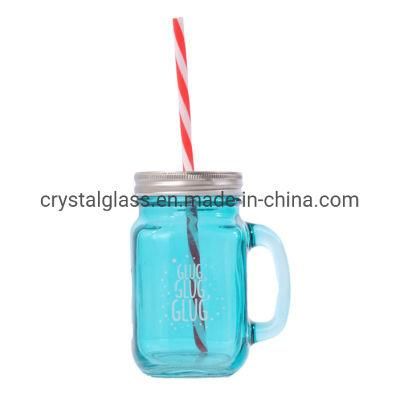 16oz Glass Drinks Mason Jars with Metal Lid and Handle 480ml