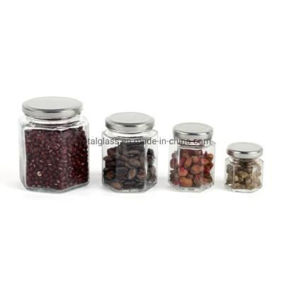 180ml 280ml 380ml Hexagonal Glass Honey Food Jar with Lid