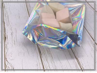 Custom Printed Rainbow Hologram Laser Back Clear Front Ziplock Holographic Resealable Smell Proof Bag