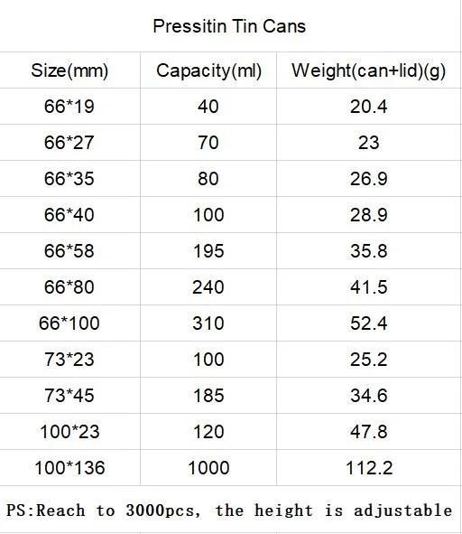 100ml Press It in Tin Cans Self Seal Pressitin Tuna Tins Cans