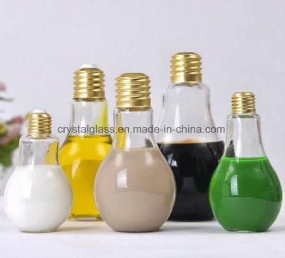 Clear Round Glass Light Bulb Drinking Juice Bottle with Metal Screw Cap