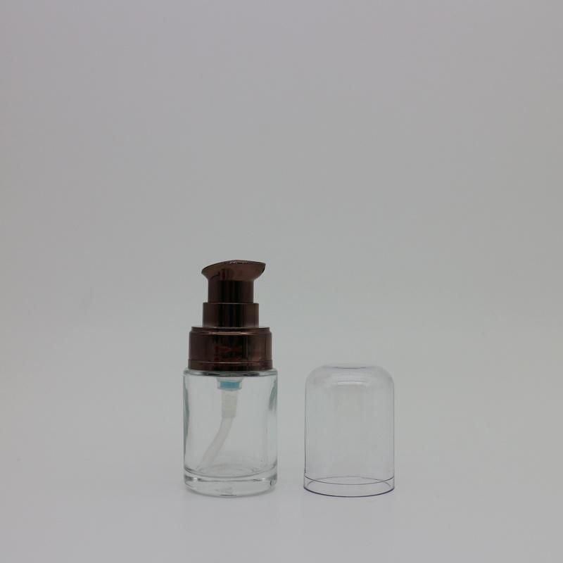 15ml Clear Glass Bottle with Pump and Over Cap for Foundation and Serum