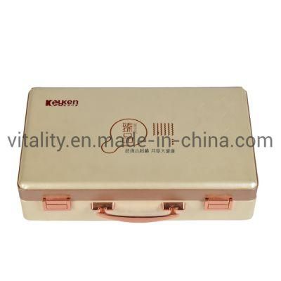 Beauty Salon Cosmetics Customized Luxury PU Leather Embossing Hardware Lock Hand Box Packaging Gold Box