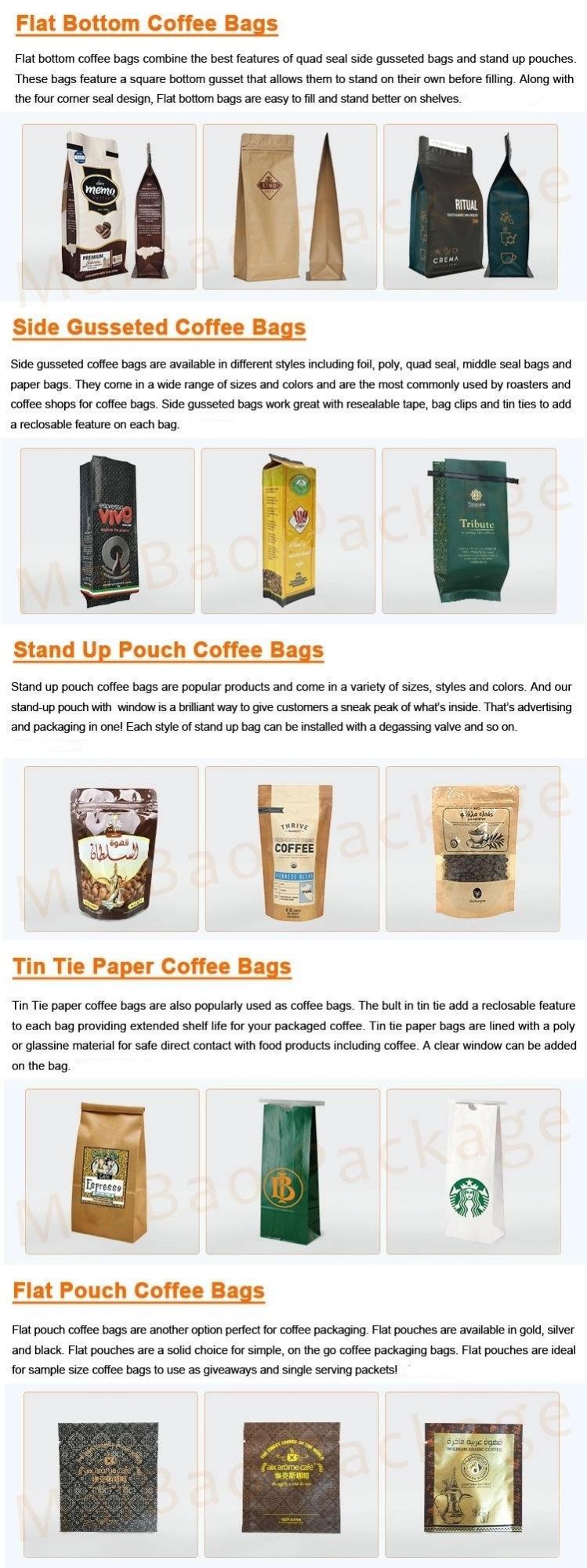 Wholesale Aluminum Foil Ziplock Block Bottom Coffee Bags with Coffee Design
