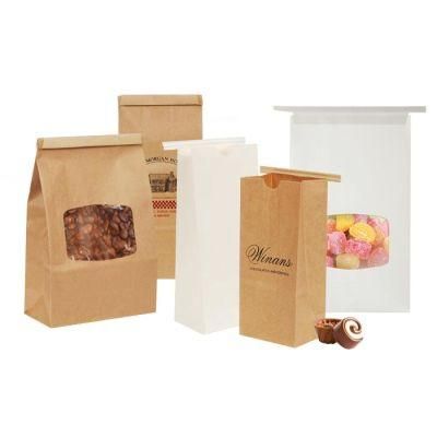 Block Bottom Tin Tie White Kraft Paper Bag with Window