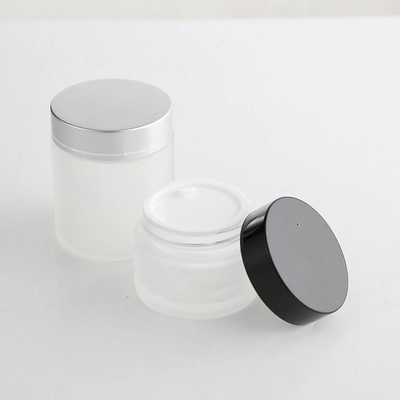 CT-69 Frosted Wholesale Luxury Empty OEM Glass Cosmetic Cream Jar and Bottle Packaging with Silver White Wooden and Black Caps