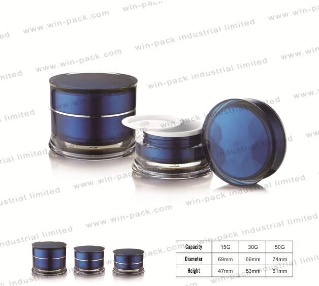 Blue Inner Diamond Shaped Round Cream Jar 50g Luxury Acrylic Jar