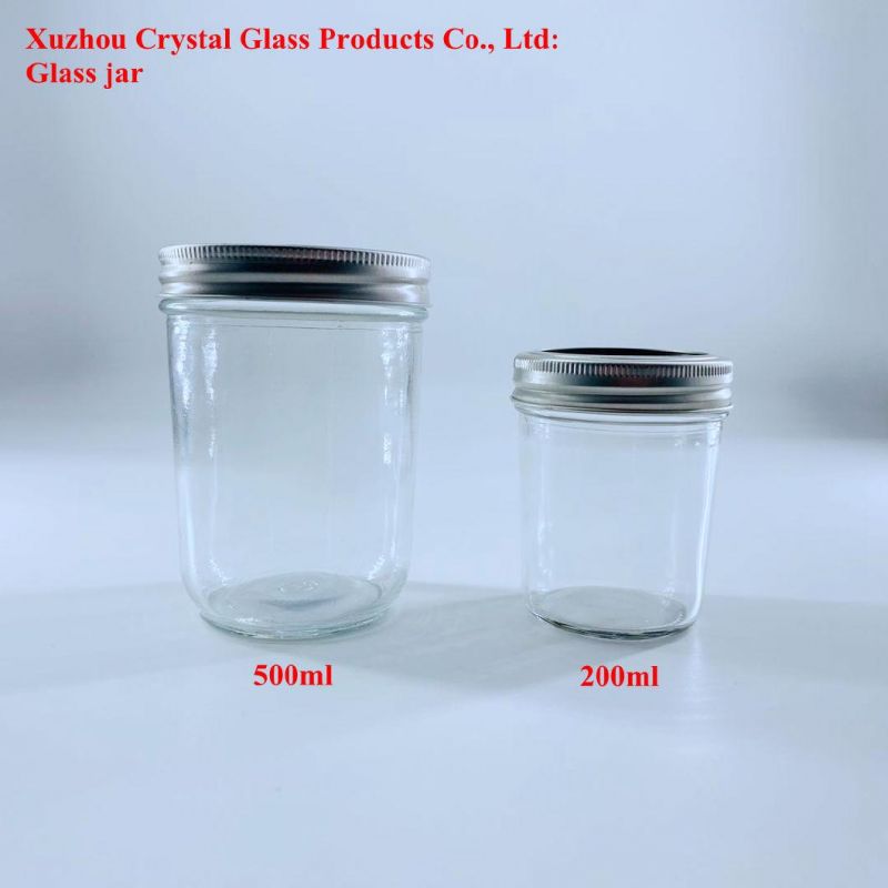 4oz 8oz 10oz Regular Mouth Glass Mason Jar with Silver Metal Screw Lids