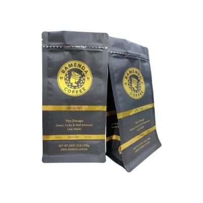 Custom Printed Matt Black Aluminum Foil 250g 1kg 12oz Flat Bottom Coffee Bag with Valve