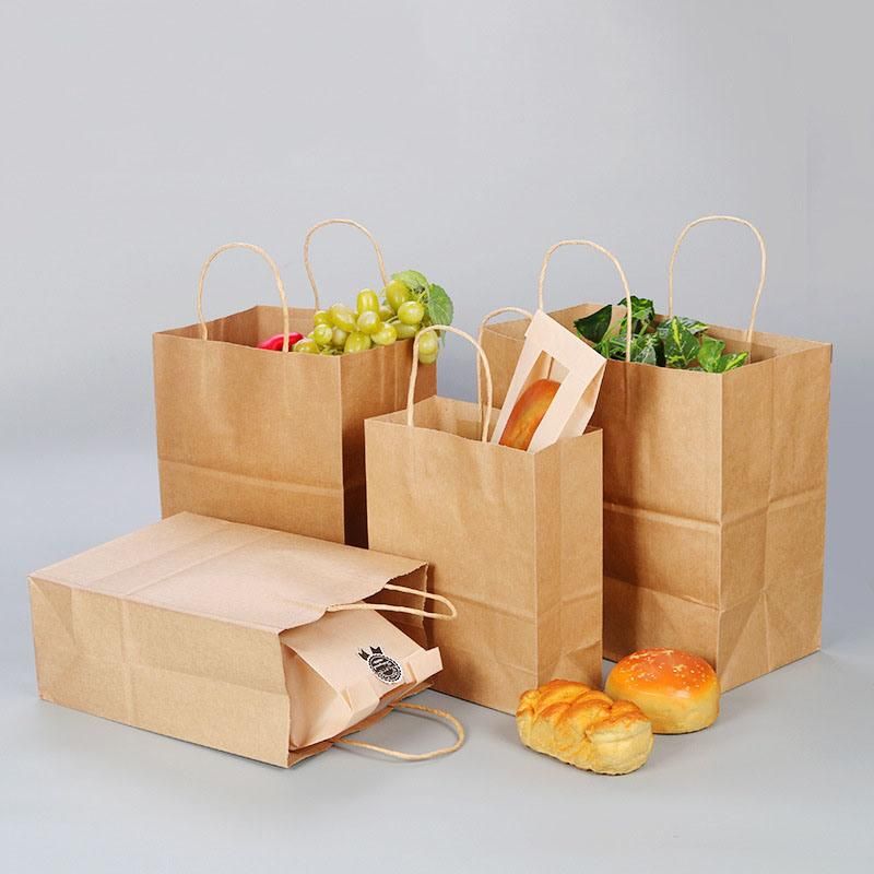 Custom Logo Printed Cheap Eco Recycle Take Away Food Packaging Brown Craft Paper Bag with Handles