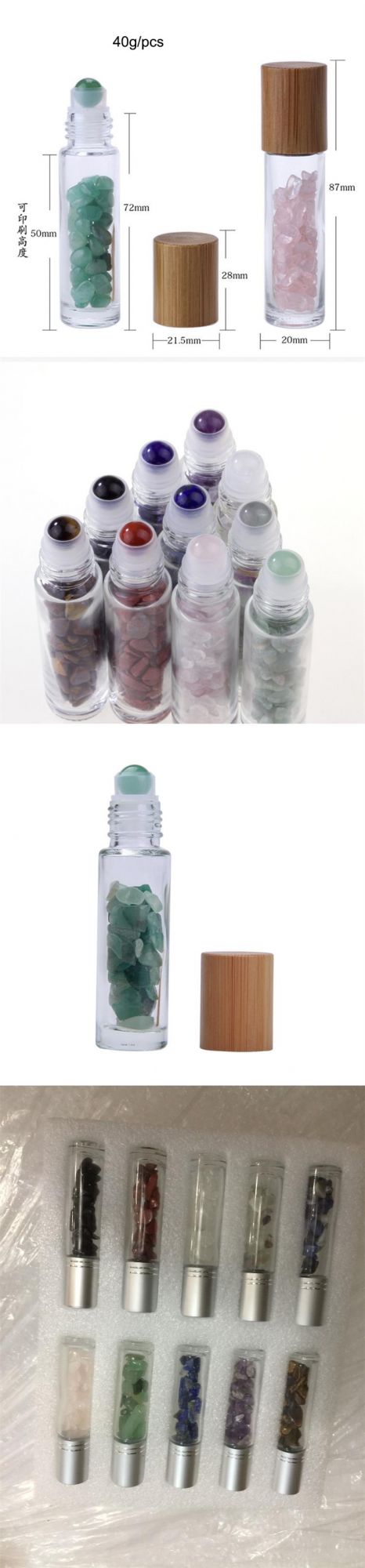 Luxury Crystal Roller Bottle 10ml Gemstone Roll on Bottle with Bamboo Cap