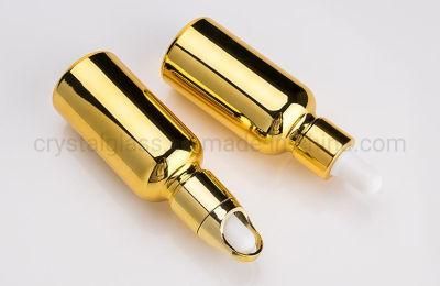 Cosmetic 20ml 30ml 50ml Electroplating Empty Glass Dropper Bottle with Golden Color