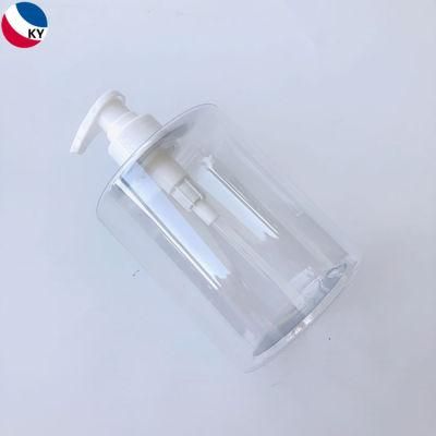 550ml Plastic Pet Clear Shampoo Sanitizer Cylinder Round Shape Plastic Pump Bottle with White Pump