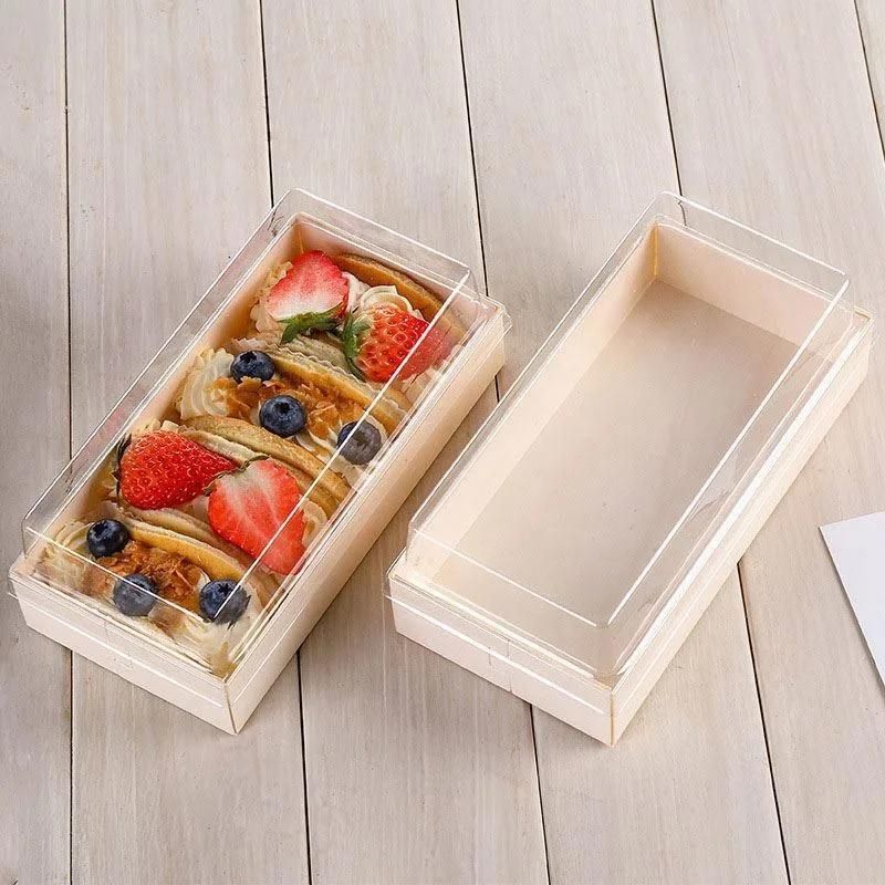 Customized Disposable Wooden Sushi Tray Fruit Salad Take Away to Go Food Container Cake Pastry Boxes Lunch Baking Packaging Takeaway Box