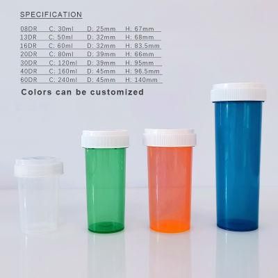 Child Proof Medecine Container Plastic Reversible Pharmacy Capsule Pill Bottle Vials with Child Resistant Push and Turn Caps