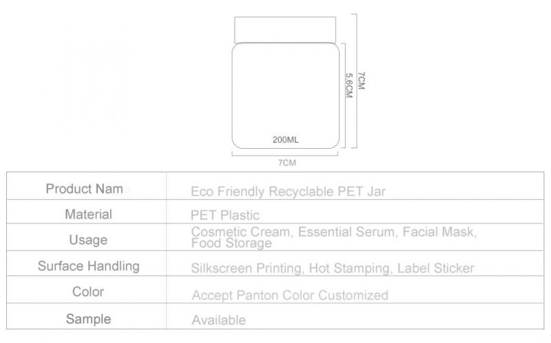 Fomalhaut 2022 Latest Design 200ml Clear Pet Plastic Jar