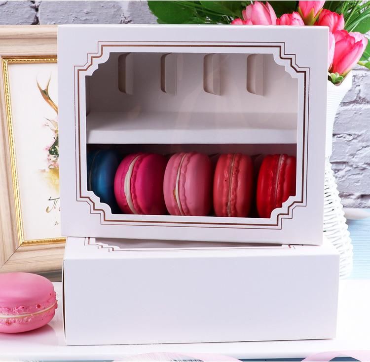 White Cookie Box with Grid for 5 Macarons or Biscuits Candies Cookies Container Macaron Packaging Box with Clear Window