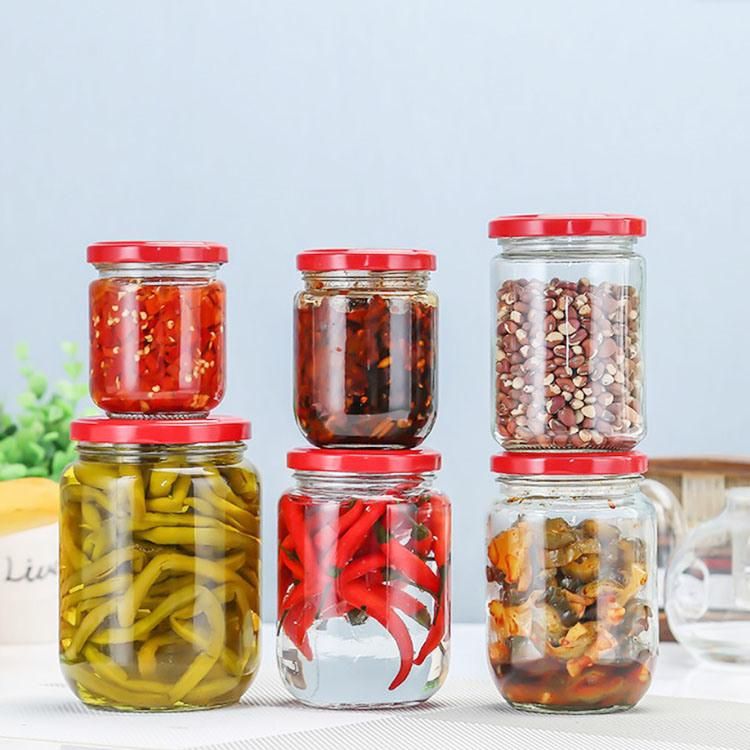 Kitchen Spices Jars 6oz 8oz 12oz 16oz Chili Sauce Glass Jar with Screw Metal Lid