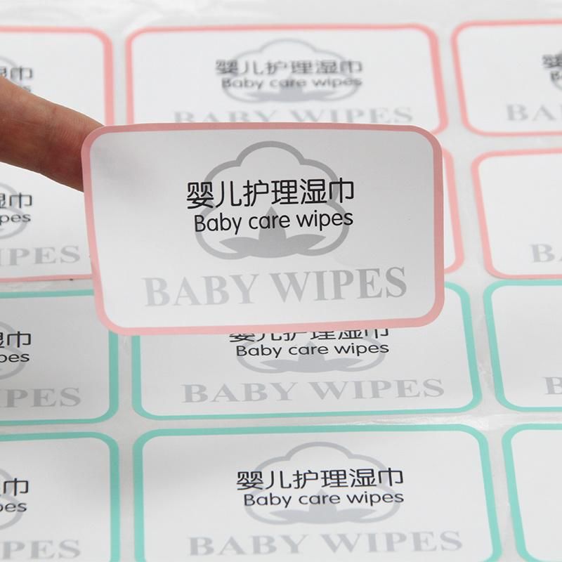 Baby Wet Wipe Tissue Sticker Label Waterproof Removable Adhesive Sticker Label Paper Custom Sticker