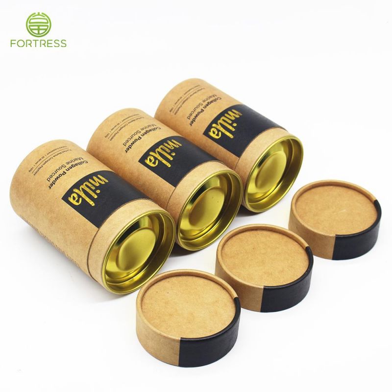 Eco-Friendly Food Grade Brown Cardboard Paper Tube with Metal Lid