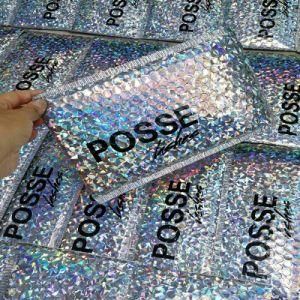 Custom Printed Glamour Bubble Envelope Mailing Bags Rainbow Metallic Poly Holographic Bubble Mailers