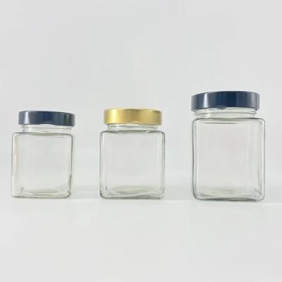 High Cap Deep Lids Square Hexagon Kitchen Spices Glass Jars 250ml Jam Jar Honey Jar