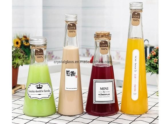 Cone Shape Juice Glass Bottle with Lid 250ml 330ml