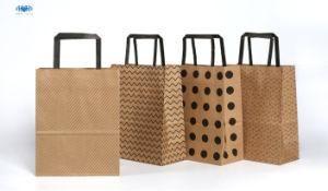New Design Printing Clothing Packaging Reusable Kraft Paper Bag with Two-Sides Handle