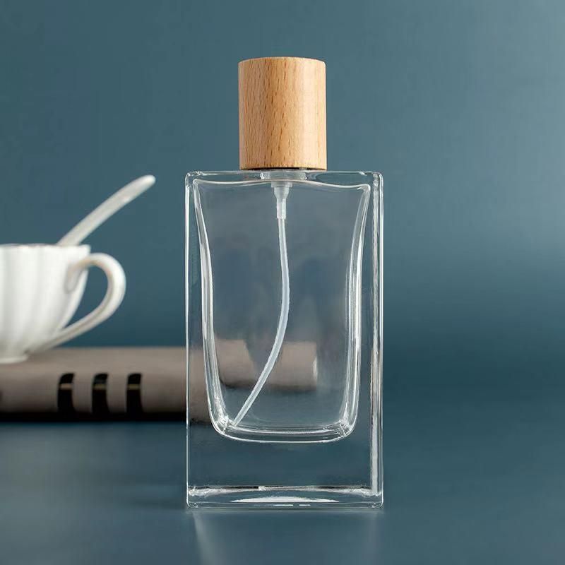 30ml 50ml Rectangle Spray Bottle Crimp Perfume Bottle with Wooden Cap