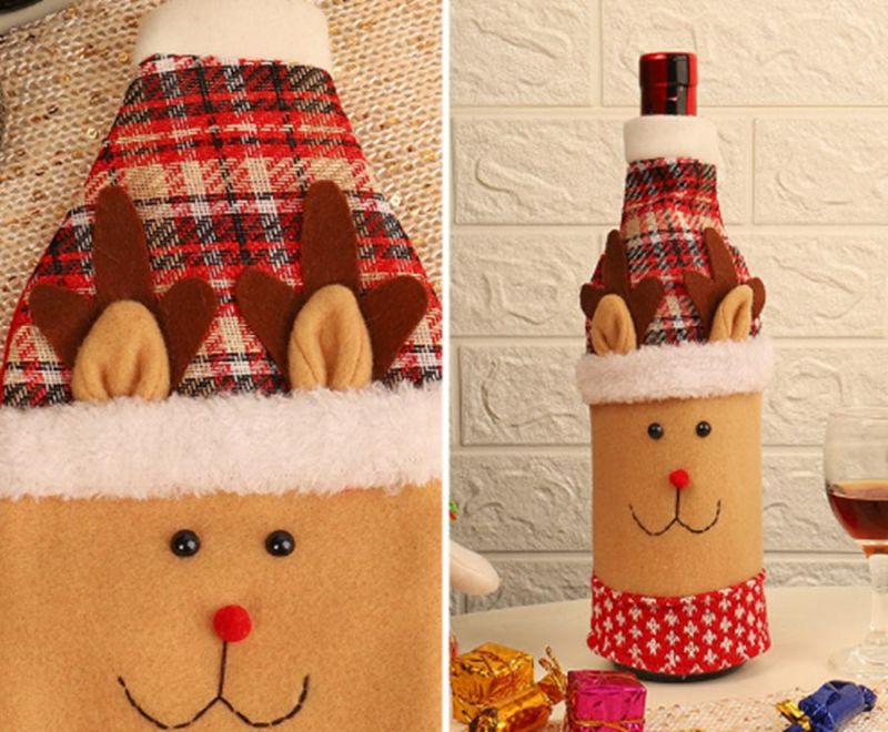 Mchristmas Decoration Snowman Santa Claus Elk Style Wine Bottle Cover