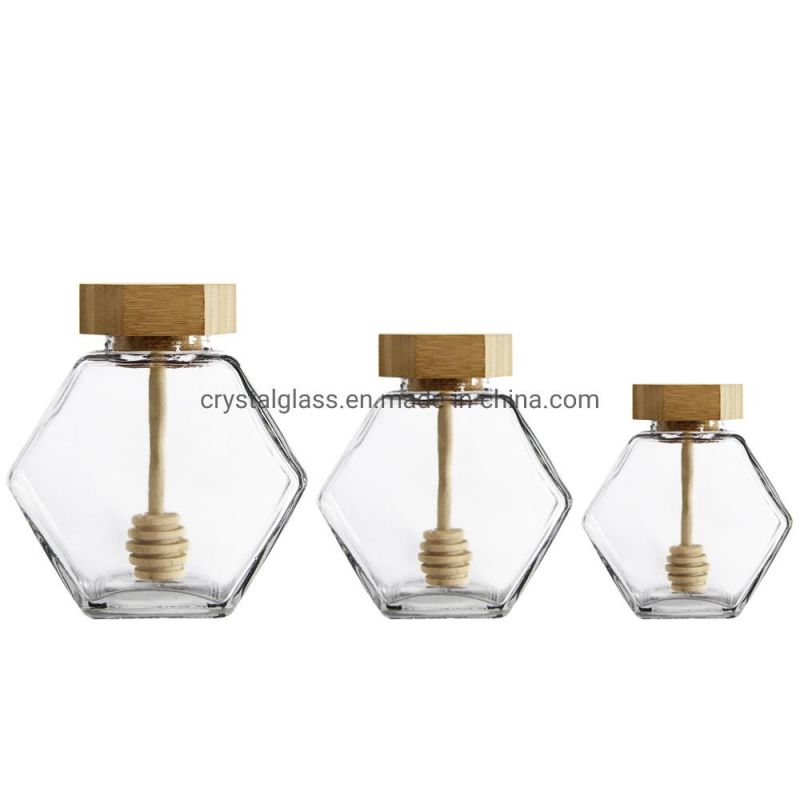 380ml 500g Food Grade BPA Free Glass Hexagonal Jar with Muddler for Honey Hot Sale