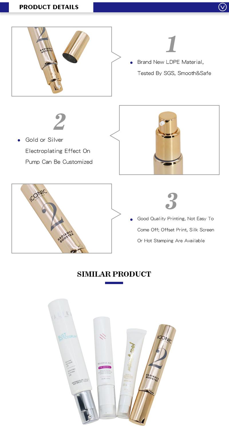 1oz Customized Golder Laminated Moisture Cream Tubes with Airless Pump